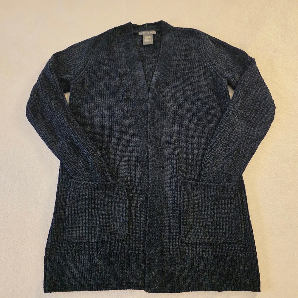 Matty M Womens Navy Blue Chenille Ribbed Open Front Cardigan Sweater Size S